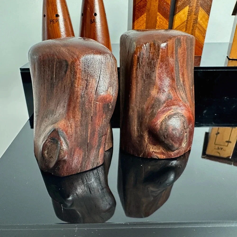 Vintage Salt Pepper Shaker Set Lot of 5 Wood Inlay Souvenir Novelty Rustic Mini